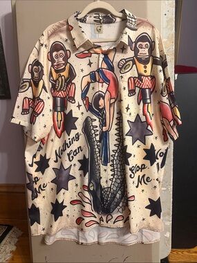 Hardaddy Novelty Circus Graphic Short Sleeve Shirt - Cream